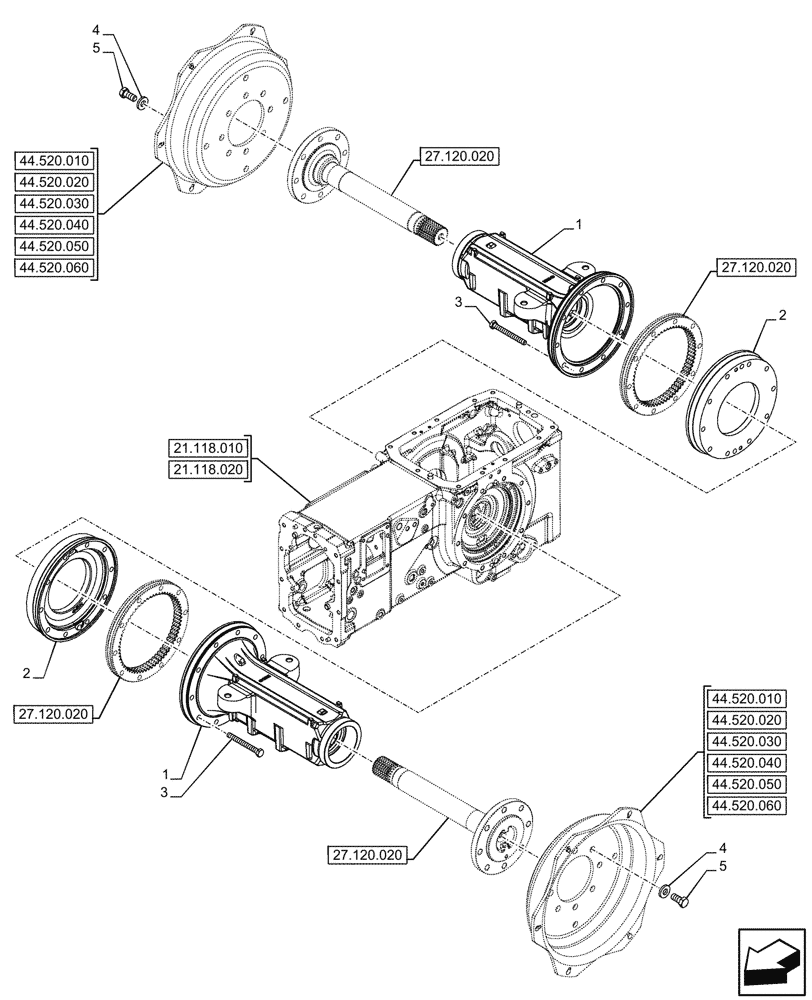 Схема запчастей Case IH FARMALL 100CL - (27.120.010) - VAR - 759008 - REAR AXLE, FINAL DRIVE, HOUSING, (40KM/H), 4WD (27) - REAR AXLE SYSTEM