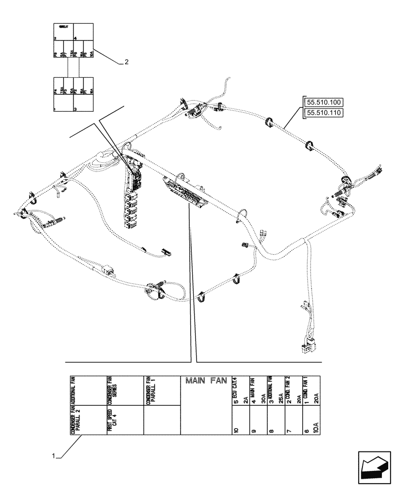Схема запчастей Case IH FARMALL 110CL - (90.108.130) - VAR - 759031, 759033 - ROOF, HARNESS, FUSE BOX, DECAL, CAB (90) - PLATFORM, CAB, BODYWORK AND DECALS