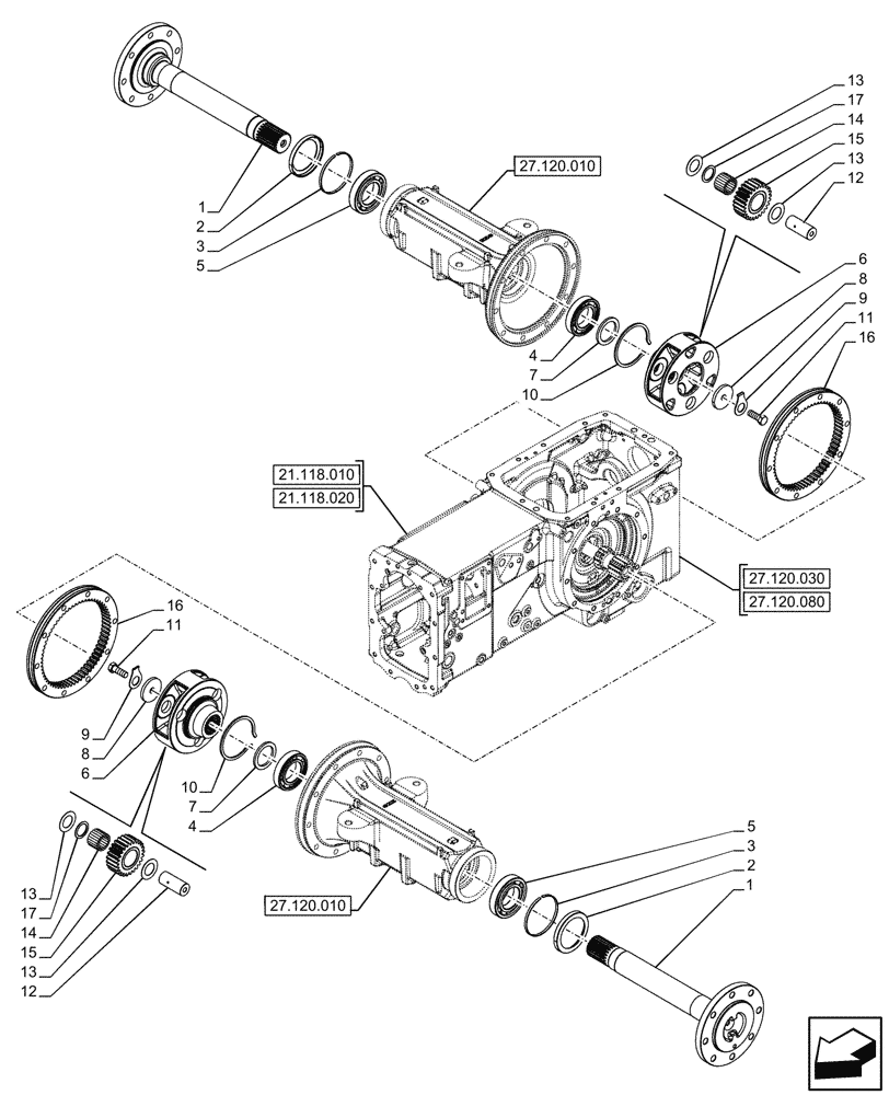 Схема запчастей Case IH FARMALL 100CL - (27.120.020) - VAR - 759008 - REAR AXLE, FINAL DRIVE, PLANETARY GEAR, (40KM/H), 4WD (27) - REAR AXLE SYSTEM