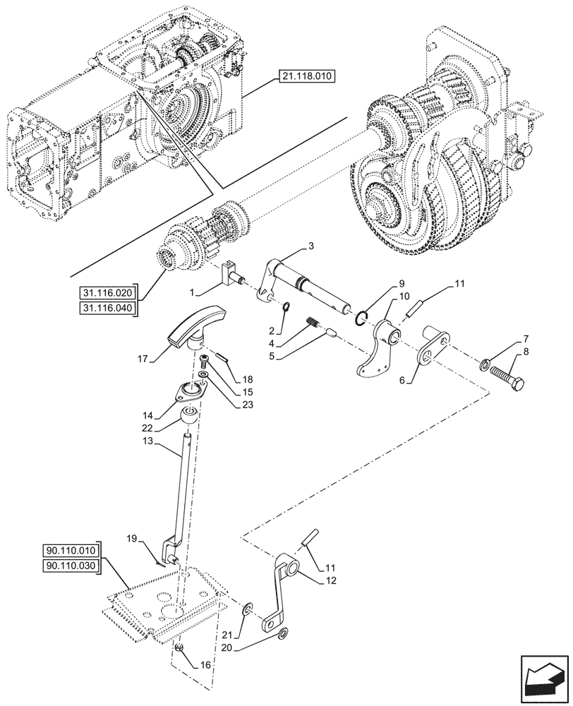 Схема запчастей Case IH FARMALL 90CL - (31.101.010) - VAR - 330817 - REAR, PTO 540/540E/1000 RPM, CONTROL LEVER (31) - IMPLEMENT POWER TAKE OFF
