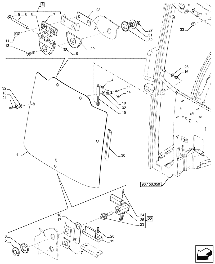 Схема запчастей Case IH FARMALL 110CL - (90.156.020) - VAR - 759031, 759033 - WINDSHIELD, CAB (90) - PLATFORM, CAB, BODYWORK AND DECALS