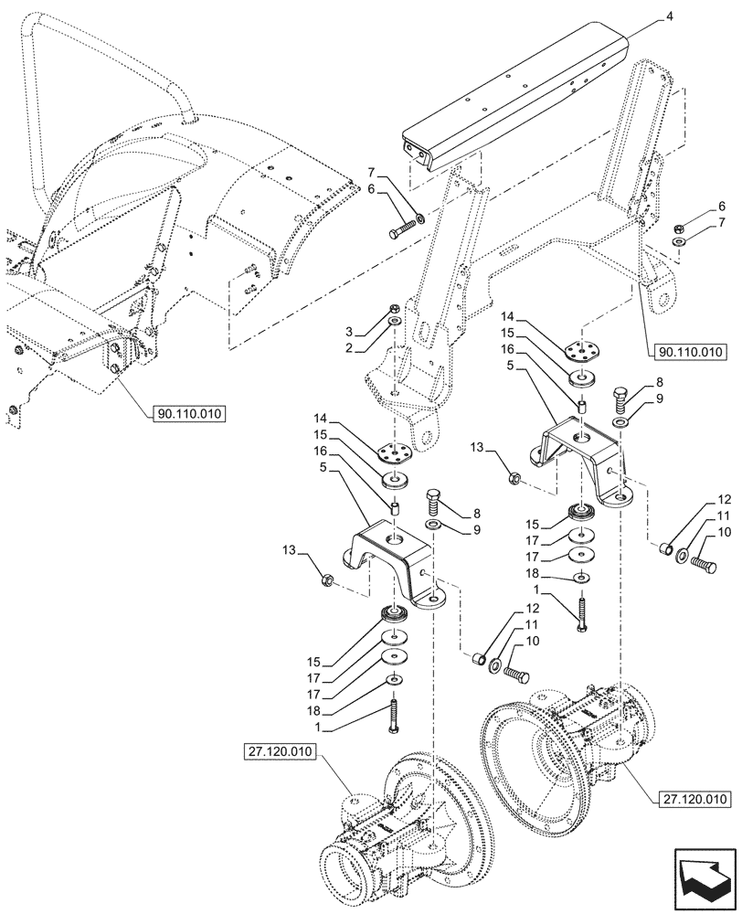 Схема запчастей Case IH FARMALL 80CL - (90.110.090) - VAR - 759028, 759029 - PLATFORM, SUPPORT, REAR, W/O CAB (90) - PLATFORM, CAB, BODYWORK AND DECALS