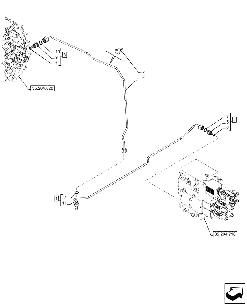 Схема запчастей Case IH FARMALL 110CL - (35.204.900) - VAR - 759021 - MID-MOUNT CONTROL VALVE, LINES, W/O STABILIZER, 80LPM, CAB (35) - HYDRAULIC SYSTEMS