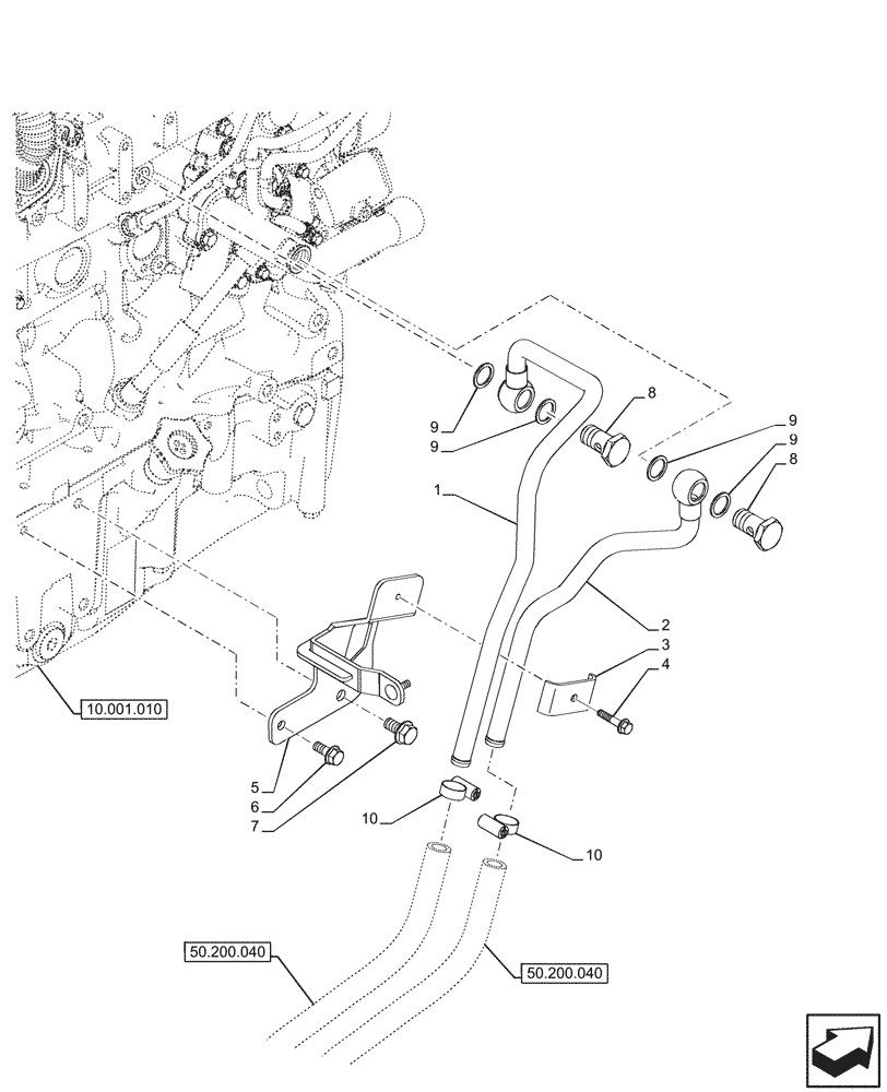 Схема запчастей Case IH FARMALL 110CL - (50.100.010) - VAR - 759031, 759033 - HEATING SYSTEM, LINES, CAB (50) - CAB CLIMATE CONTROL