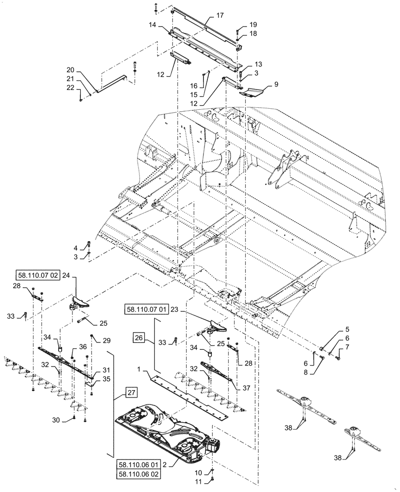Схема запчастей Case IH 3162 - (58.110.09[01]) - CUTTERBAR, ASSY, COMMON FLEX (58) - ATTACHMENTS/HEADERS
