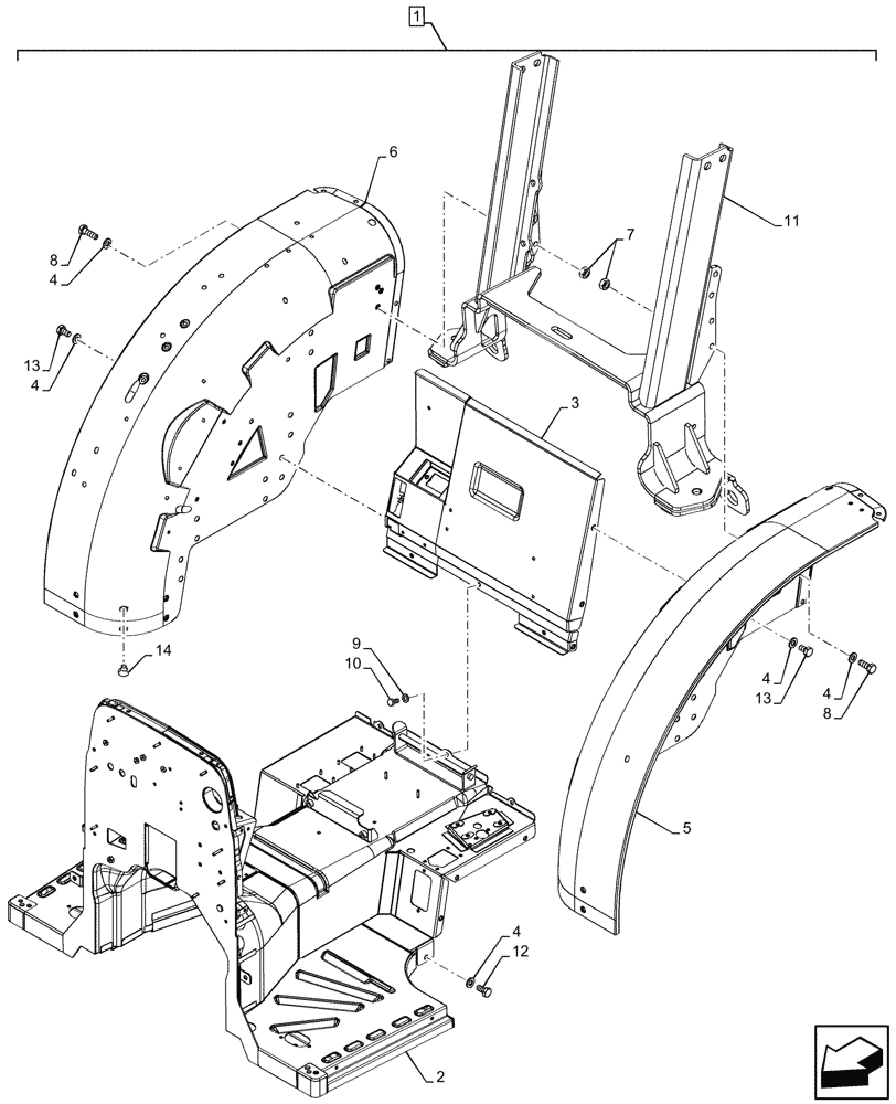 Схема запчастей Case IH FARMALL 80CL - (90.110.010) - VAR - 744478, 759036 - PLATFORM, REAR FENDER, HIGH POSITION, W/O CAB (90) - PLATFORM, CAB, BODYWORK AND DECALS
