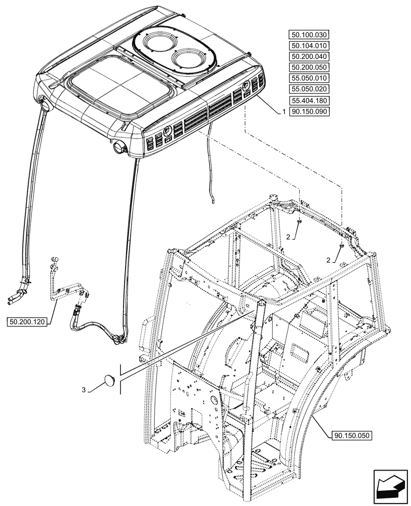 Схема запчастей Case IH FARMALL 110CL - (90.150.080) - VAR - 759031 - ROOF, W/ECO CAB, CAB (90) - PLATFORM, CAB, BODYWORK AND DECALS