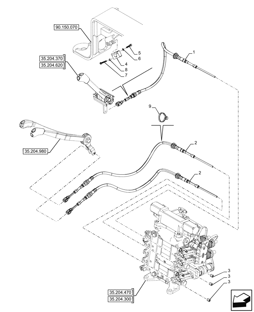 Схема запчастей Case IH FARMALL 110CL - (35.204.560) - VAR - 759023, 759024 - 3 REMOTE CONTROL VALVES, CONTROL LEVER, CAB (35) - HYDRAULIC SYSTEMS