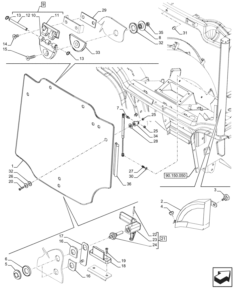 Схема запчастей Case IH FARMALL 110CL - (90.156.030) - VAR - 759031, 759033 - REAR, WINDOW, CAB (90) - PLATFORM, CAB, BODYWORK AND DECALS