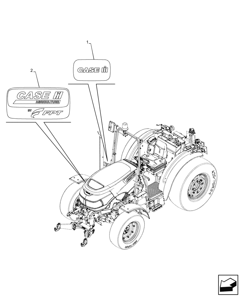 Схема запчастей Case IH FARMALL 80CL - (90.108.800) - TRADEMARK DECAL, W/O CAB (90) - PLATFORM, CAB, BODYWORK AND DECALS