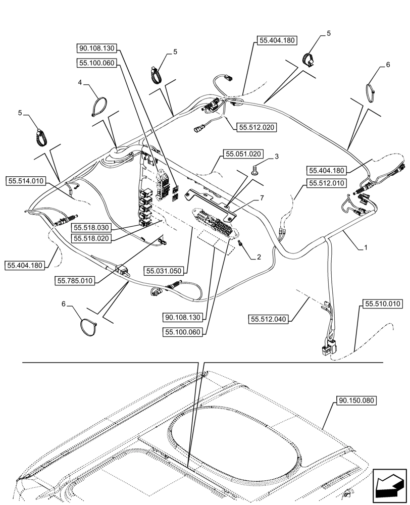 Схема запчастей Case IH FARMALL 110CL - (55.510.110) - VAR - 759033 - ROOF, HARNESS, SUPER ECO, CAB (55) - ELECTRICAL SYSTEMS