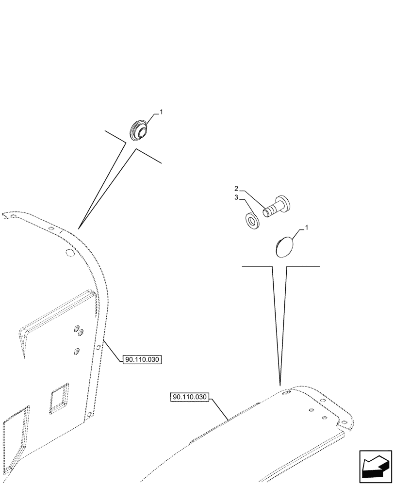 Схема запчастей Case IH FARMALL 110CL - (90.116.190) - REAR FENDER, PLUG (90) - PLATFORM, CAB, BODYWORK AND DECALS