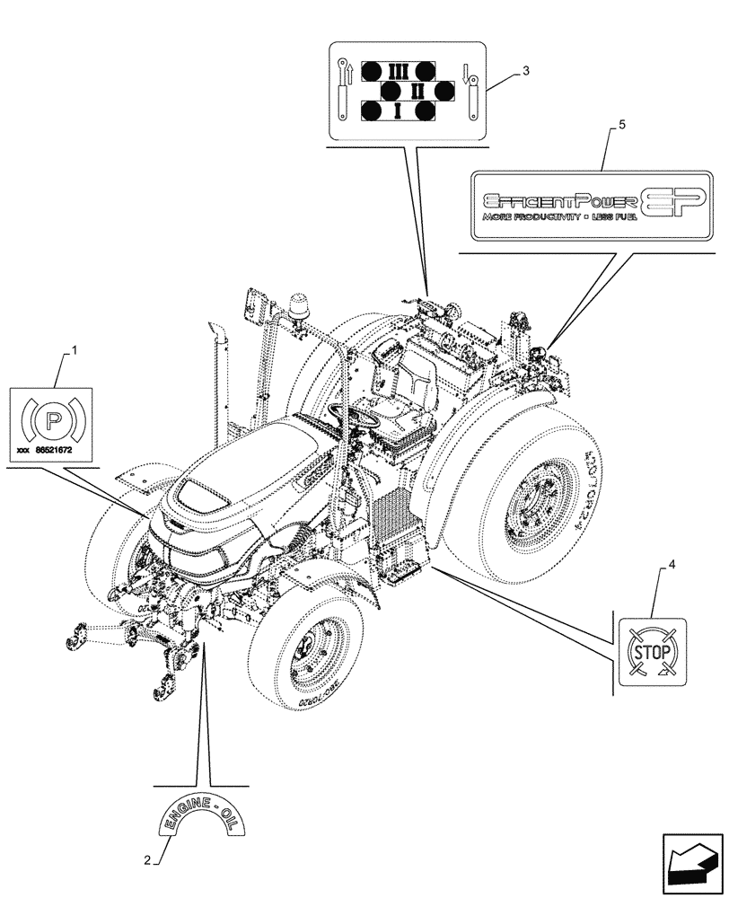 Схема запчастей Case IH FARMALL 80CL - (90.108.540) - DECAL, W/O CAB (90) - PLATFORM, CAB, BODYWORK AND DECALS