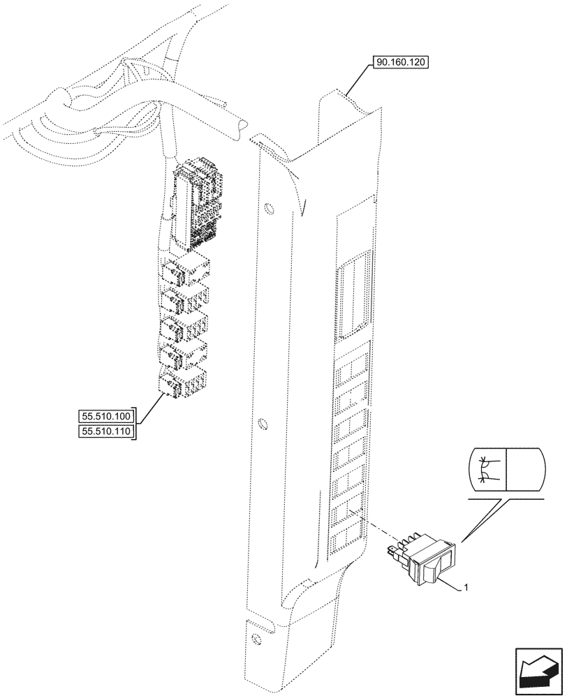 Схема запчастей Case IH FARMALL 110CL - (55.405.070) - VAR - 759031, 759033 - WORK LIGHT, SWITCH, CAB (55) - ELECTRICAL SYSTEMS