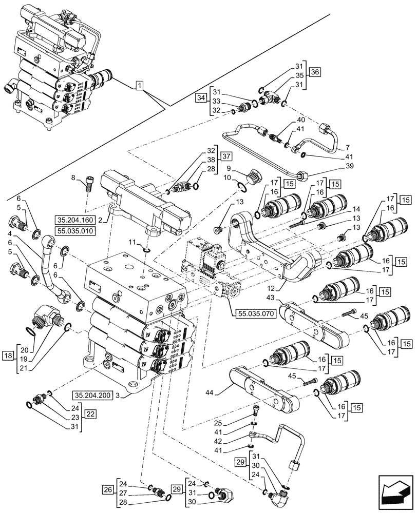 Схема запчастей Case IH FARMALL 110CL - (35.204.060) - VAR - 759025 - 3 REMOTE CONTROL VALVES, ELECTRO-HYDRAULIC, COMPONENTS, CAB (35) - HYDRAULIC SYSTEMS