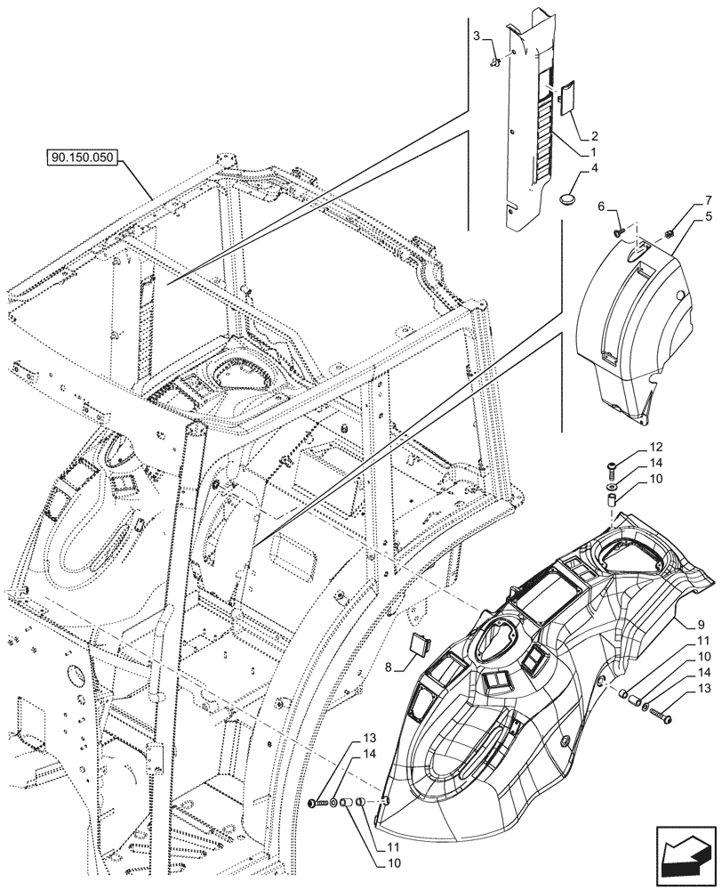 Схема запчастей Case IH FARMALL 110CL - (90.160.300) - VAR - 759022, 759023, 759024 - TRIM PANEL, PILLAR, CAB (90) - PLATFORM, CAB, BODYWORK AND DECALS