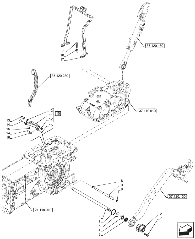 Схема запчастей Case IH FARMALL 110CL - (37.120.300) - VAR - 743524 - REAR, 3 POINT HITCH, LOWER LINK, BAR, W/ LIFT-O-MATIC (37) - HITCHES, DRAWBARS & IMPLEMENT COUPLINGS