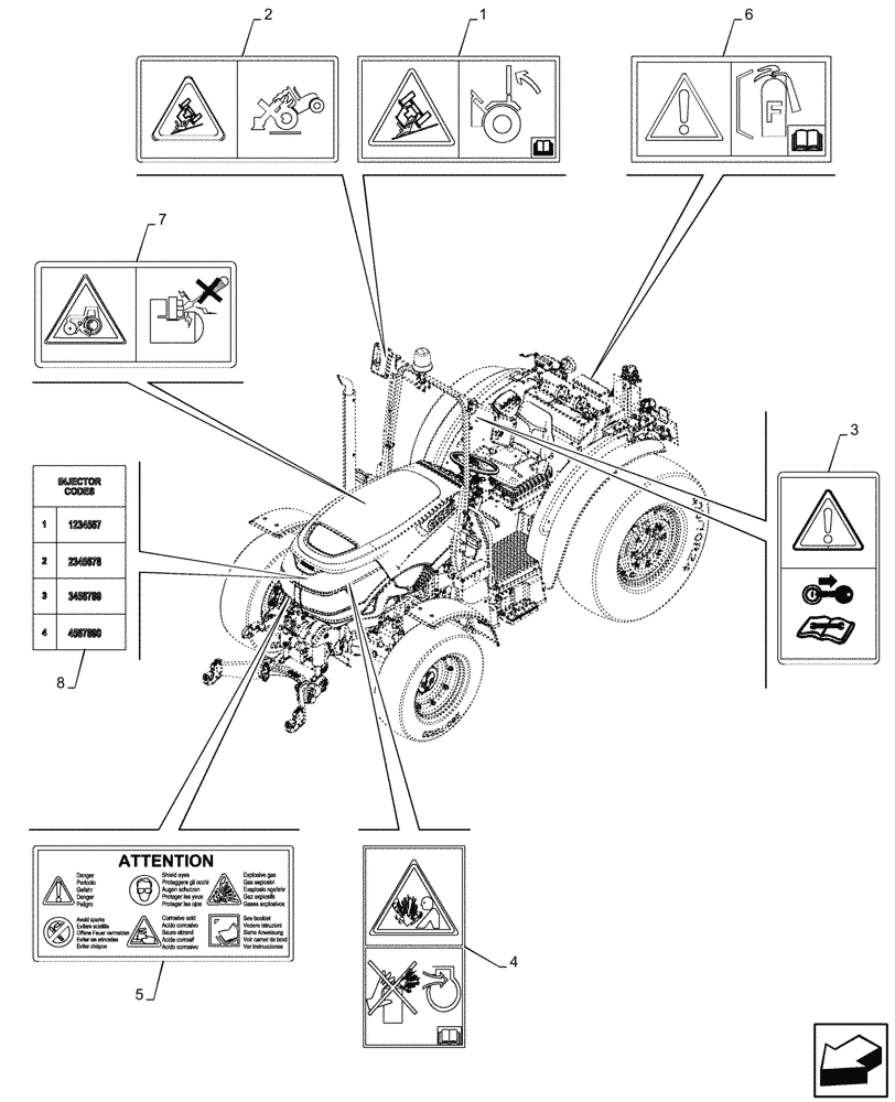 Схема запчастей Case IH FARMALL 80CL - (90.108.190) - WARNING DECAL, W/O CAB (90) - PLATFORM, CAB, BODYWORK AND DECALS