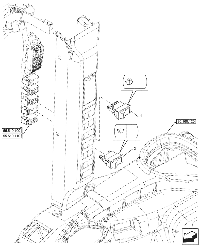 Схема запчастей Case IH FARMALL 100CL - (55.518.050) - VAR - 759031, 759033 - WINDSHIELD, WIPER AND WASHER, SWITCH, CAB (55) - ELECTRICAL SYSTEMS