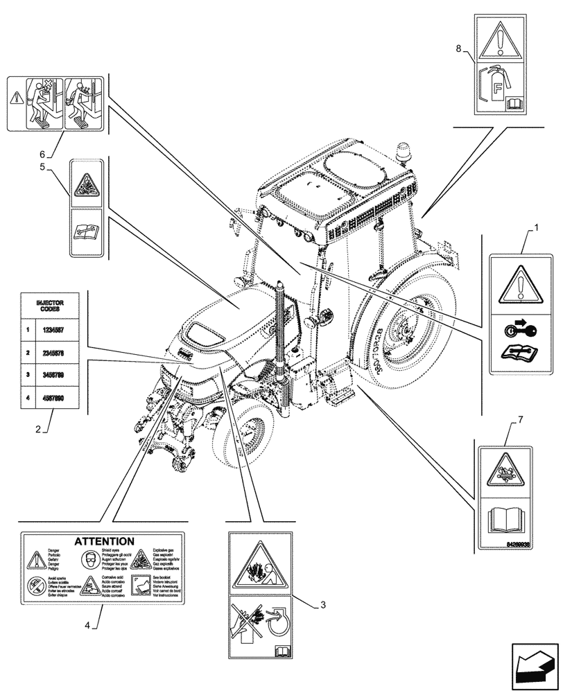 Схема запчастей Case IH FARMALL 110CL - (90.108.180) - WARNING DECAL, CAB (90) - PLATFORM, CAB, BODYWORK AND DECALS