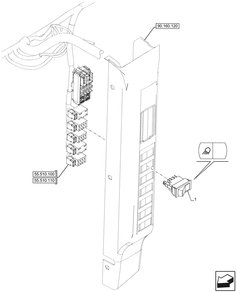Схема запчастей Case IH FARMALL 110CL - (55.405.050) - VAR - 759031, 759033 - WORK LAMP, SWITCH, CAB (55) - ELECTRICAL SYSTEMS