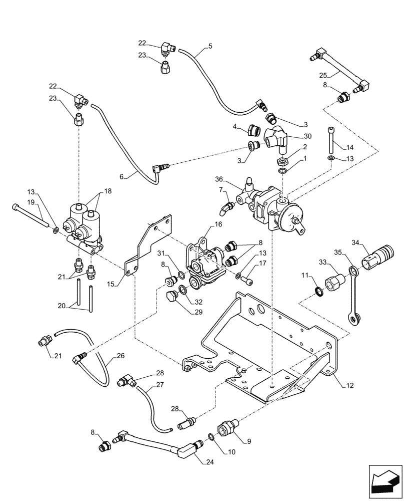 Схема запчастей Case IH PUMA 230 - (33.224.BC[05]) - PNEUMATIC TRAILER BRAKE, CONTROL VALVE (33) - BRAKES & CONTROLS