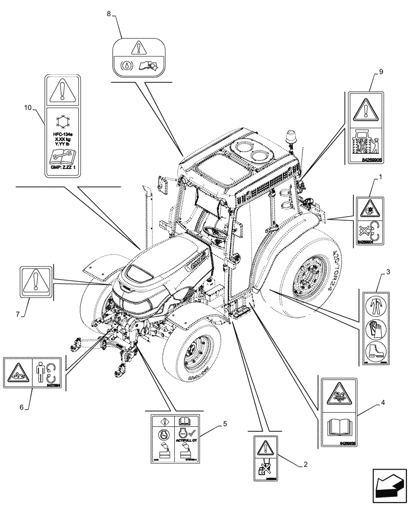 Схема запчастей Case IH FARMALL 110CL - (90.108.160) - WARNING DECAL, CAB (90) - PLATFORM, CAB, BODYWORK AND DECALS