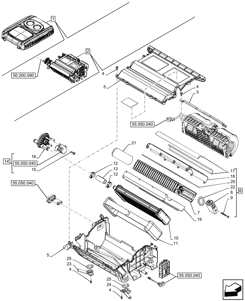 Схема запчастей Case IH FARMALL 110CL - (50.100.040) - VAR - 759033 - AIR CONDITIONING, W/ SUPER ECO CAB, HEATER, COMPONENTS, CAB (50) - CAB CLIMATE CONTROL