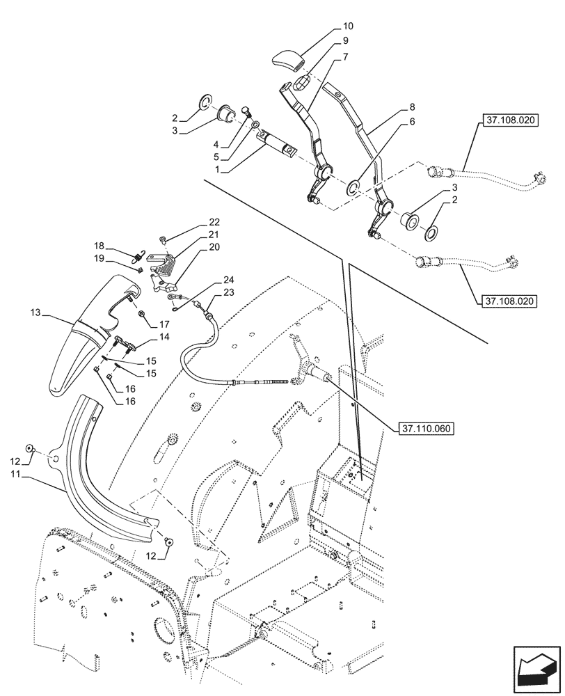 Схема запчастей Case IH FARMALL 110CL - (37.108.010) - VAR - 759013 - LIFT-O-MATIC, CONTROL LEVER, W/O CAB (37) - HITCHES, DRAWBARS & IMPLEMENT COUPLINGS