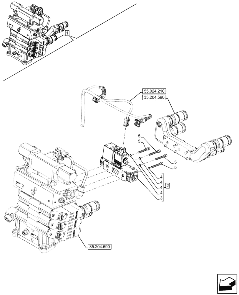 Схема запчастей Case IH FARMALL 110CL - (55.035.140) - VAR - 759025 - REMOTE CONTROL VALVE, DIVERTER, CAB (55) - ELECTRICAL SYSTEMS