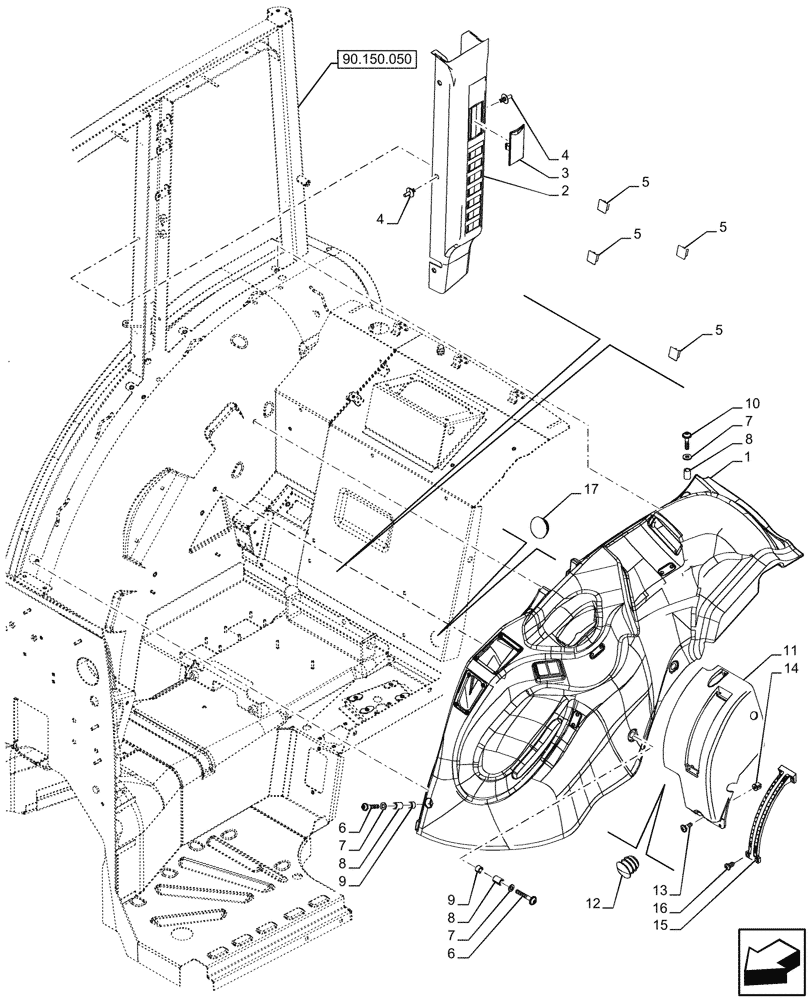 Схема запчастей Case IH FARMALL 110CL - (90.160.050) - VAR - 744833 - TRIM PANEL, RH, CAB (90) - PLATFORM, CAB, BODYWORK AND DECALS