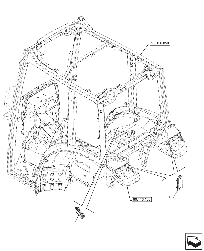 Схема запчастей Case IH FARMALL 110CL - (90.150.040) - VAR - 744833 - CAB, PLUG (90) - PLATFORM, CAB, BODYWORK AND DECALS