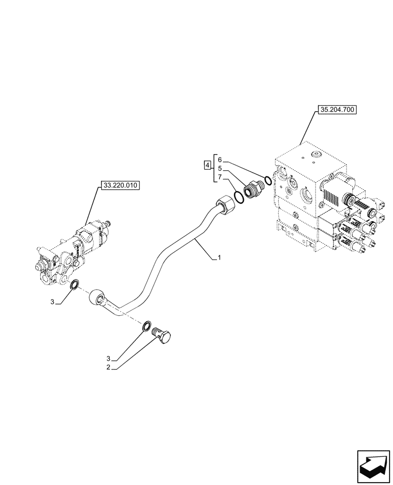 Схема запчастей Case IH FARMALL 110CL - (35.204.890) - VAR - 743970 - MID-MOUNT CONTROL VALVE, LINES, W/ TRAILER BRAKE VALVE, 64LPM, CAB (35) - HYDRAULIC SYSTEMS