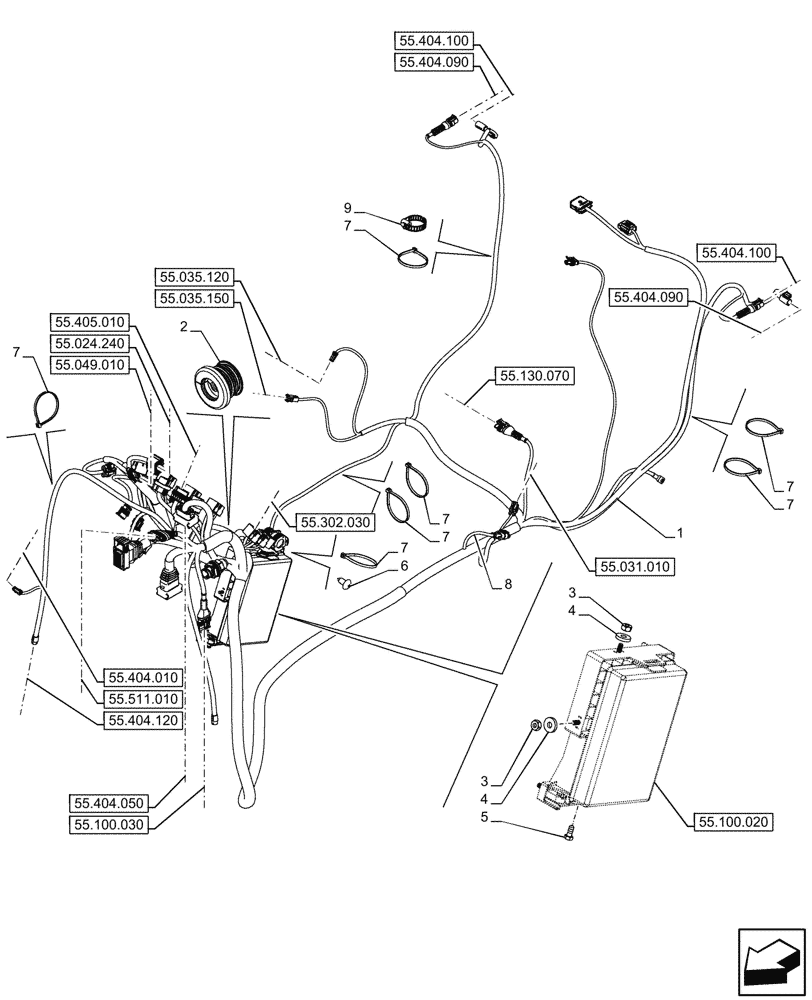 Схема запчастей Case IH FARMALL 100CL - (55.510.020) - MAIN HARNESS, 4WD, W/O CAB (55) - ELECTRICAL SYSTEMS