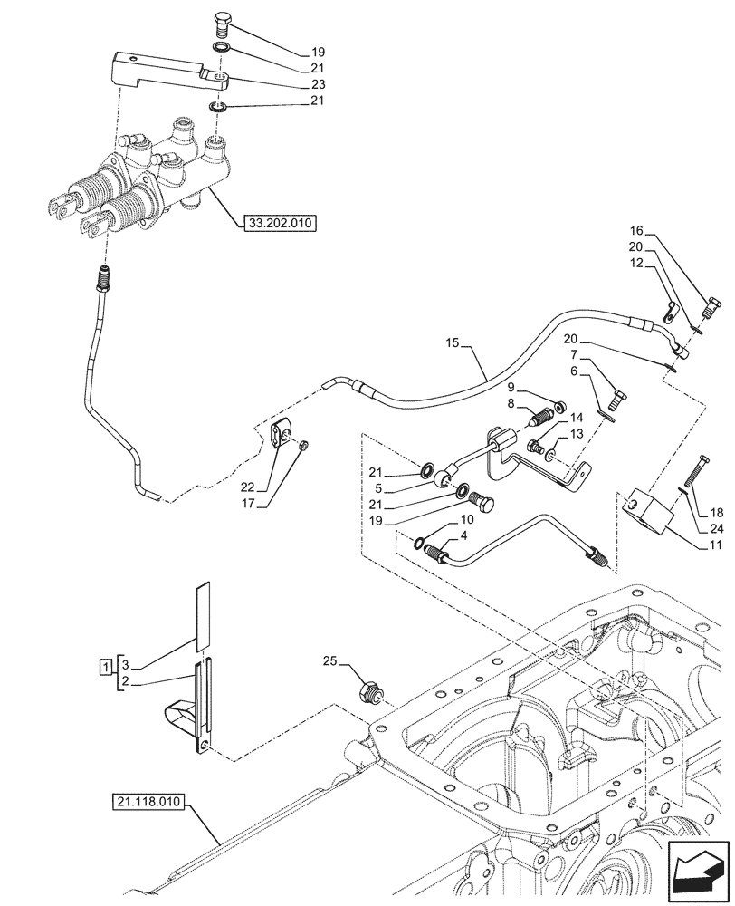 Схема запчастей Case IH FARMALL 110CL - (33.202.040) - VAR - 743524 - BRAKE FLUID, LINES, LEFT SIDE (33) - BRAKES & CONTROLS