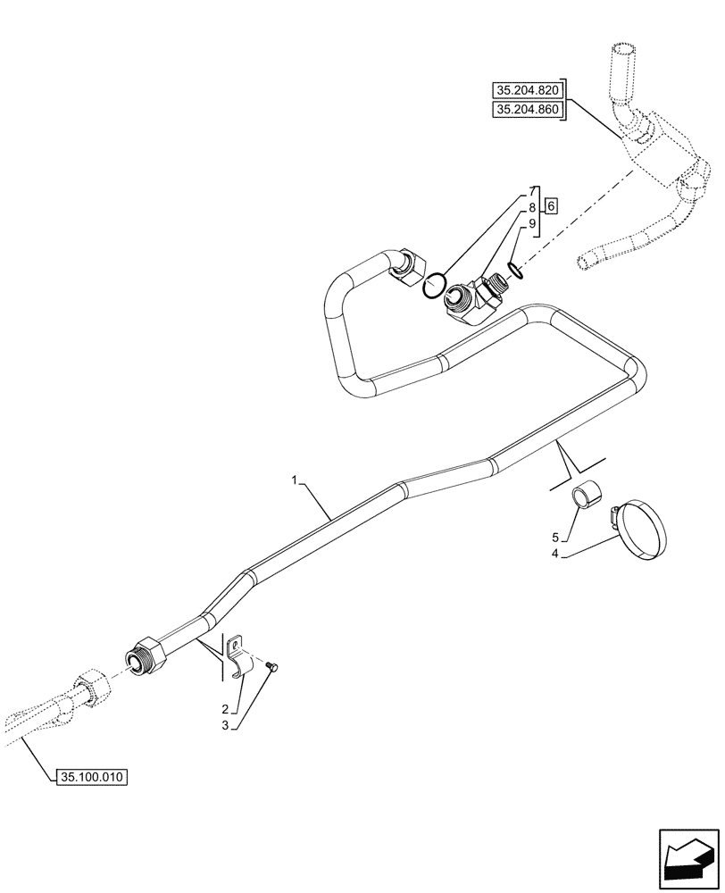 Схема запчастей Case IH FARMALL 110CL - (35.100.060) - VAR - 759021 - DELIVERY PIPE, LIFT ARM, STEERING, W/O TRAILER BRAKE VALVE, CAB (35) - HYDRAULIC SYSTEMS