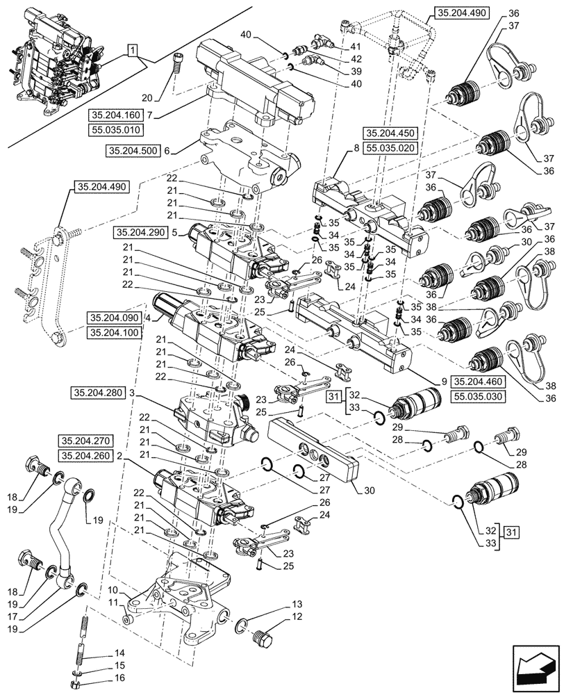 Схема запчастей Case IH FARMALL 110CL - (35.204.480) - VAR - 759024 - 3 REMOTE CONTROL VALVES, W/ DIVERTER, MOUNTING (EDC), CAB (35) - HYDRAULIC SYSTEMS