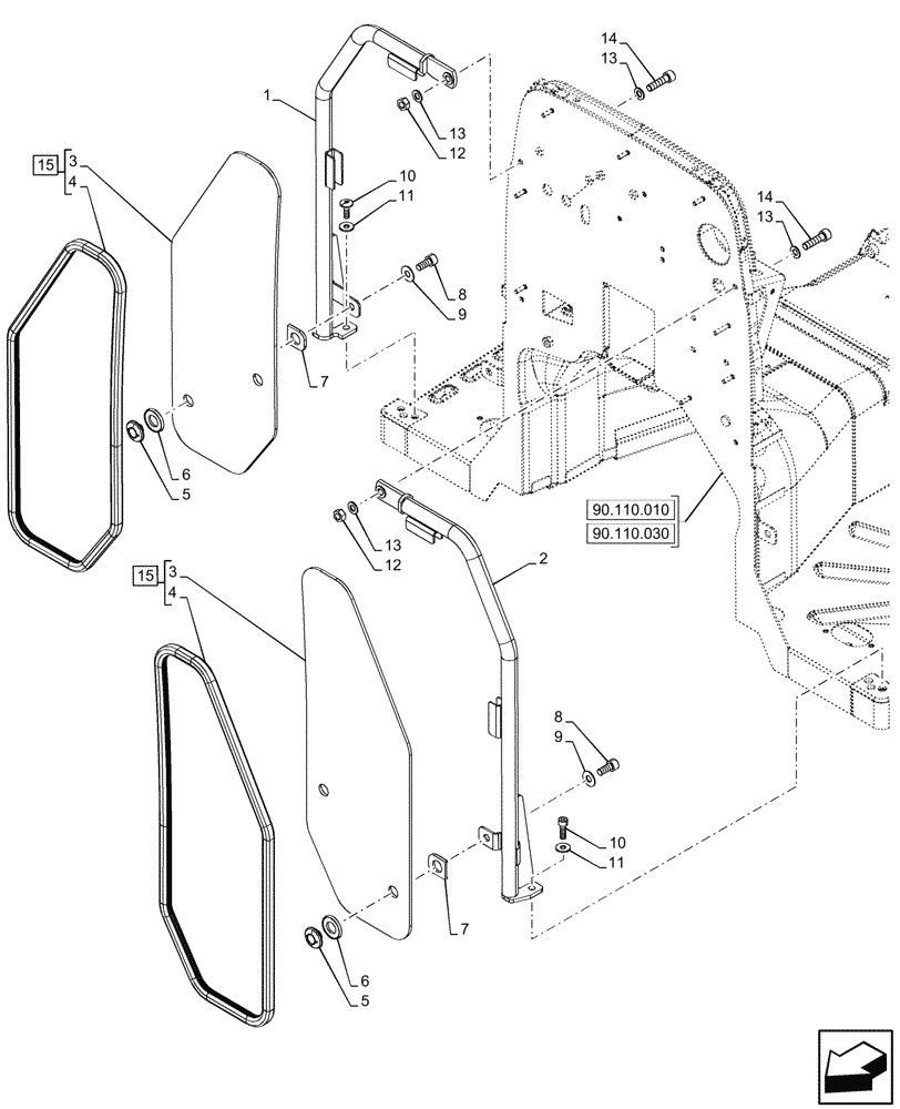 Схема запчастей Case IH FARMALL 80CL - (90.116.110) - VAR - 759028, 759029 - PLATFORM, GUARD, W/O CAB (90) - PLATFORM, CAB, BODYWORK AND DECALS
