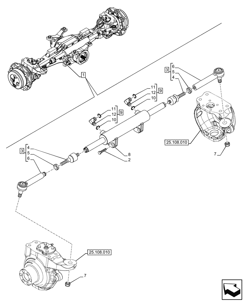 Схема запчастей Case IH FARMALL 110CL - (41.216.010) - VAR - 332328 - 4WD FRONT AXLE, W/ LIMITED SLIP DIFFERENTIAL (RATIO 14.5), STEERING CYLINDER & TIE ROD (41) - STEERING