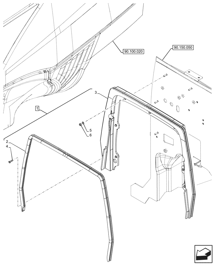 Схема запчастей Case IH FARMALL 110CL - (90.102.060) - VAR - 759031, 759033 - HOOD, FRAME, CAB (90) - PLATFORM, CAB, BODYWORK AND DECALS
