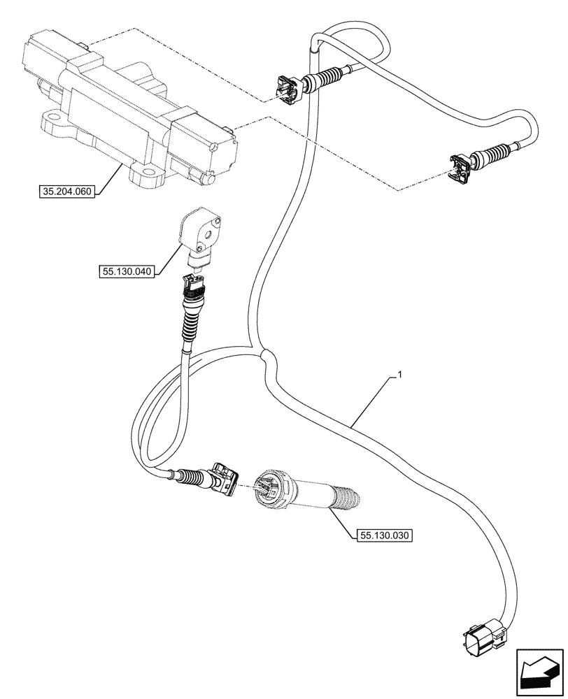 Схема запчастей Case IH FARMALL 110CL - (55.024.200) - TRANSMISSION, MAIN HARNESS, CAB, CCLS (EDC) ELECTRONIC CONTROL VALVE (55) - ELECTRICAL SYSTEMS