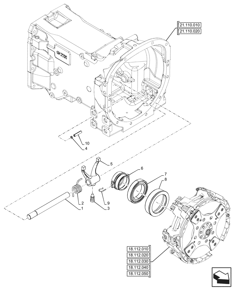 Схема запчастей Case IH FARMALL 90CL - (18.100.050) - VAR - 330808, 330817, 333804, 758929 - PTO, CLUTCH FORK (18) - CLUTCH