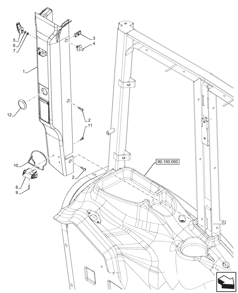 Схема запчастей Case IH FARMALL 110CL - (90.160.240) - VAR - 759031, 759033 - TRIM PANEL, LH, CAB (90) - PLATFORM, CAB, BODYWORK AND DECALS