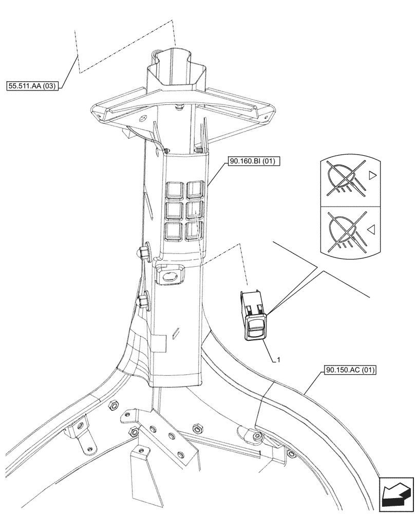 Схема запчастей Case IH PUMA 165 - (55.405.CI[04]) - VAR - 391346, 758967 - WORK LIGHT, REAR, SWITCH (55) - ELECTRICAL SYSTEMS