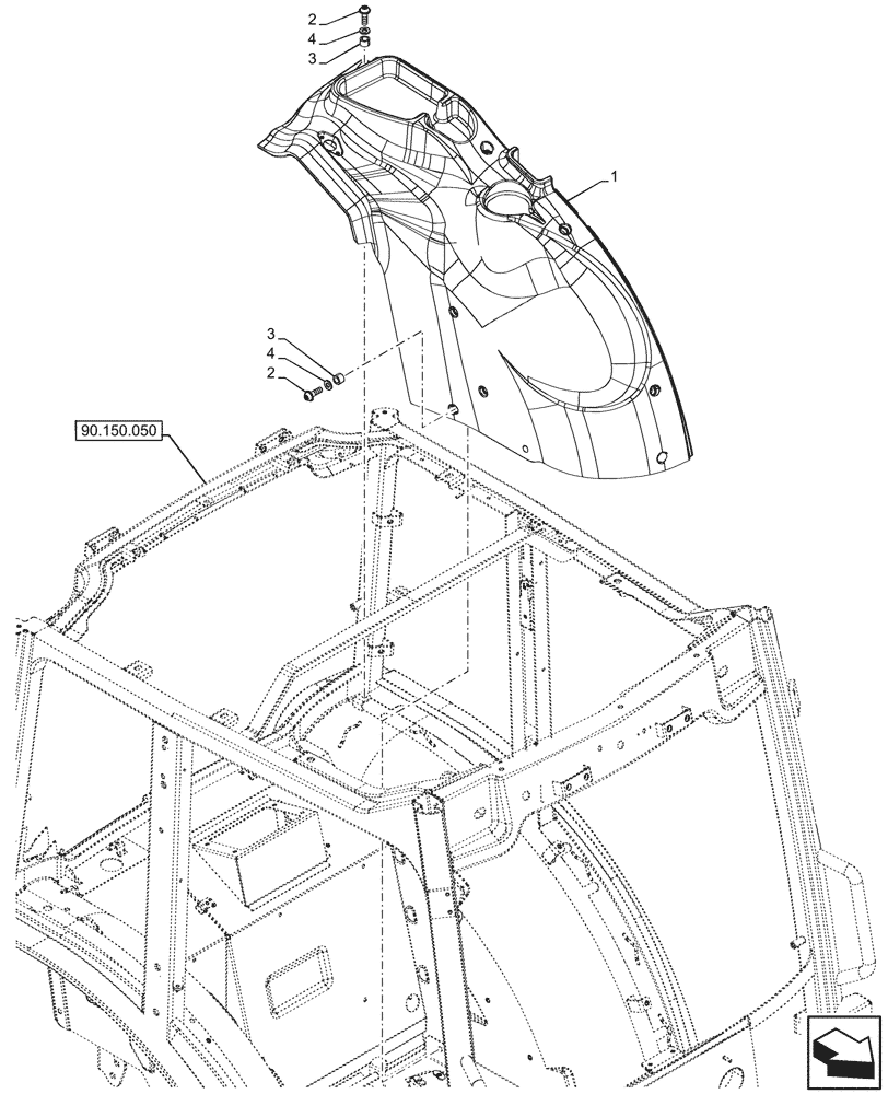 Схема запчастей Case IH FARMALL 110CL - (90.160.010) - VAR - 759031, 759033 - TRIM PANEL, LH, CAB (90) - PLATFORM, CAB, BODYWORK AND DECALS