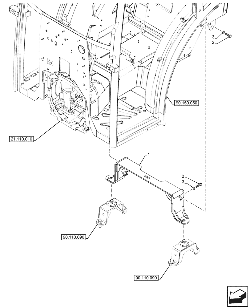 Схема запчастей Case IH FARMALL 110CL - (90.150.070) - VAR - 759031, 759033 - CAB FRAME, SUPPORT, CAB (90) - PLATFORM, CAB, BODYWORK AND DECALS