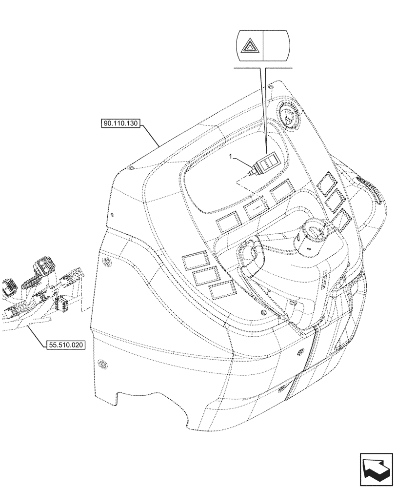 Схема запчастей Case IH FARMALL 100CL - (55.405.020) - VAR - 759028, 759029 - HAZARD LIGHT SWITCH, W/O CAB (55) - ELECTRICAL SYSTEMS