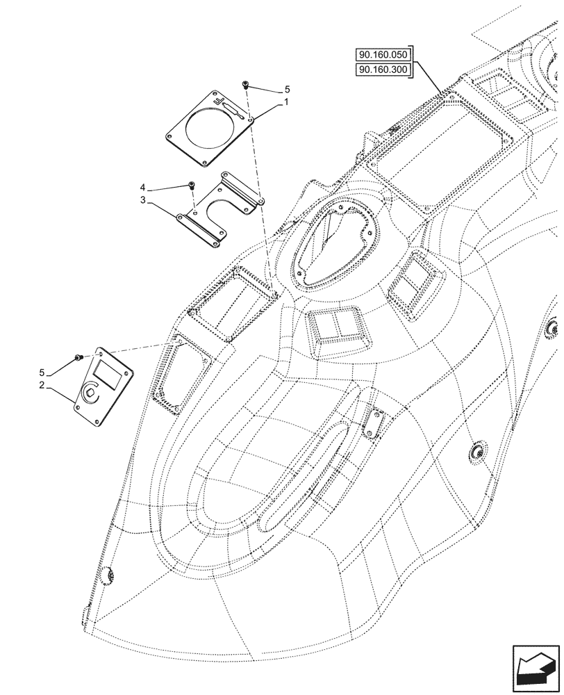 Схема запчастей Case IH FARMALL 110CL - (90.160.180) - VAR - 759022, 759023, 759024 - TRIM, PANEL, RH, BRACKET, CAB (90) - PLATFORM, CAB, BODYWORK AND DECALS