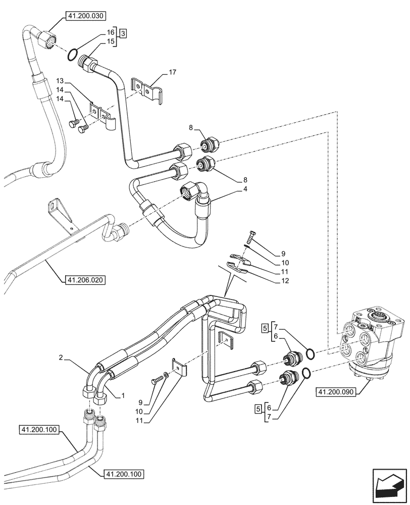 Схема запчастей Case IH FARMALL 110CL - (41.200.110) - VAR - 743524, 759011 - STEERING VALVE, LINE (41) - STEERING