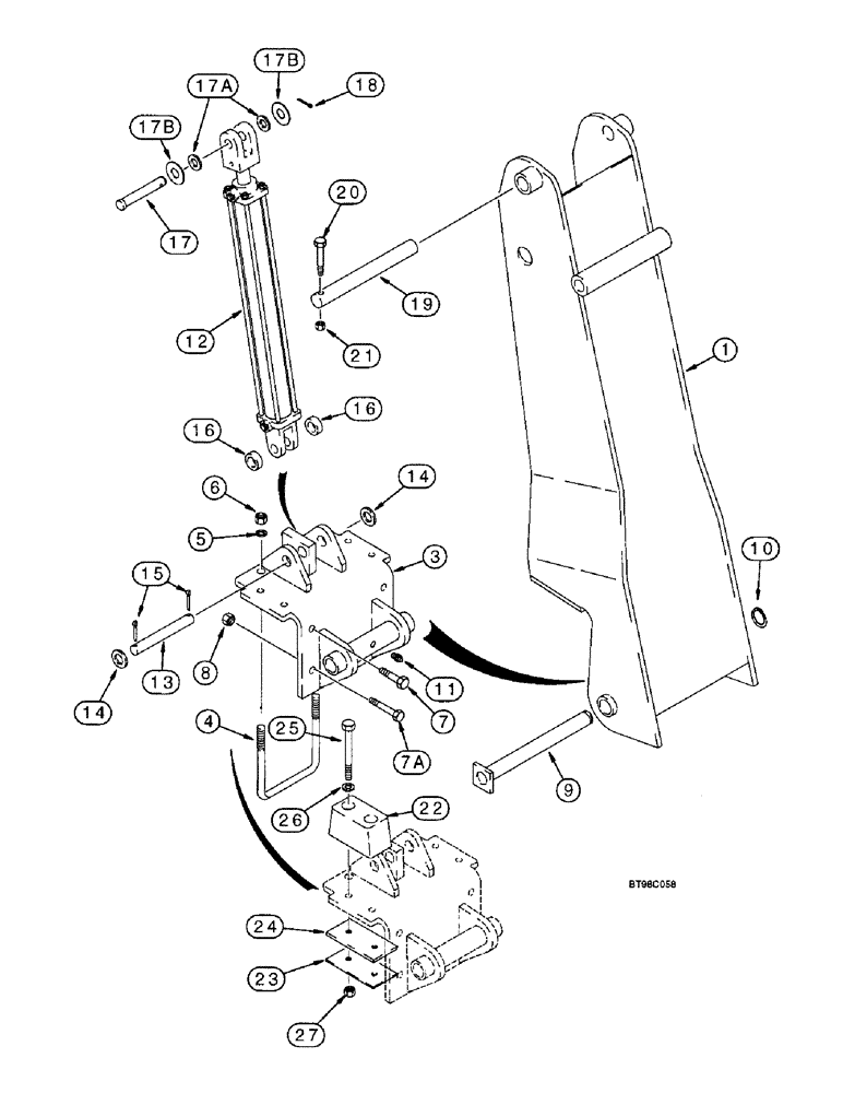 Схема запчастей Case IH 955 - (9E-17A) - ROW MARKER LIFT ARM, 24 ROW NARROW - FRONT FOLD, P.I.N. (09) - CHASSIS/ATTACHMENTS